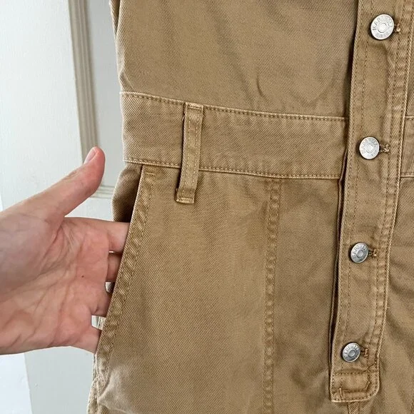 Madewell Garment Dyed Relaxed Coverall Shorts Jumpsuit Khaki Tan Size S